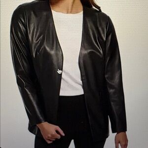 New Calvin Klein Faux Leather Open Front Jacket Blazer Cardigan 14 Very Soft